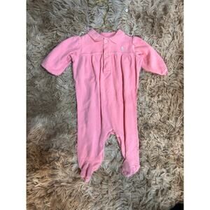 Ralph Lauren Baby Pink Polo Footed Romper SZ 6mnths